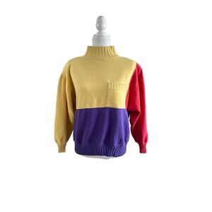 Vintage Starting Point Colorblock Mock Neck Preppy Sweater I M